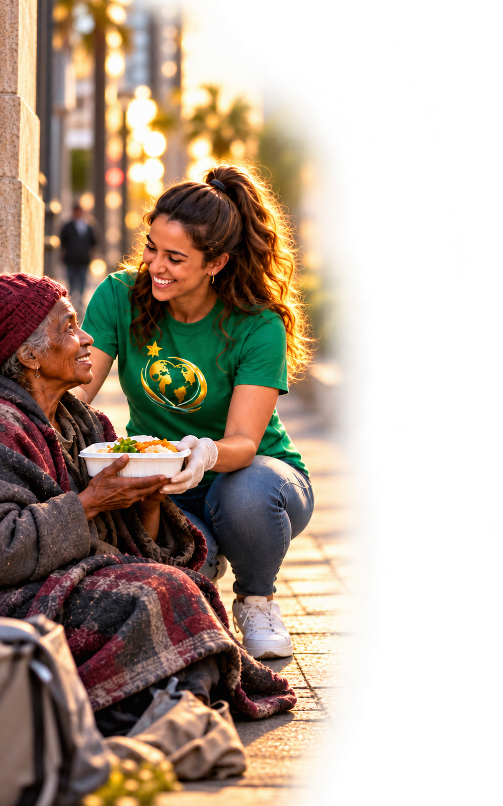 MyDailyImpact volunteer sharing a warm meal with an elderly woman